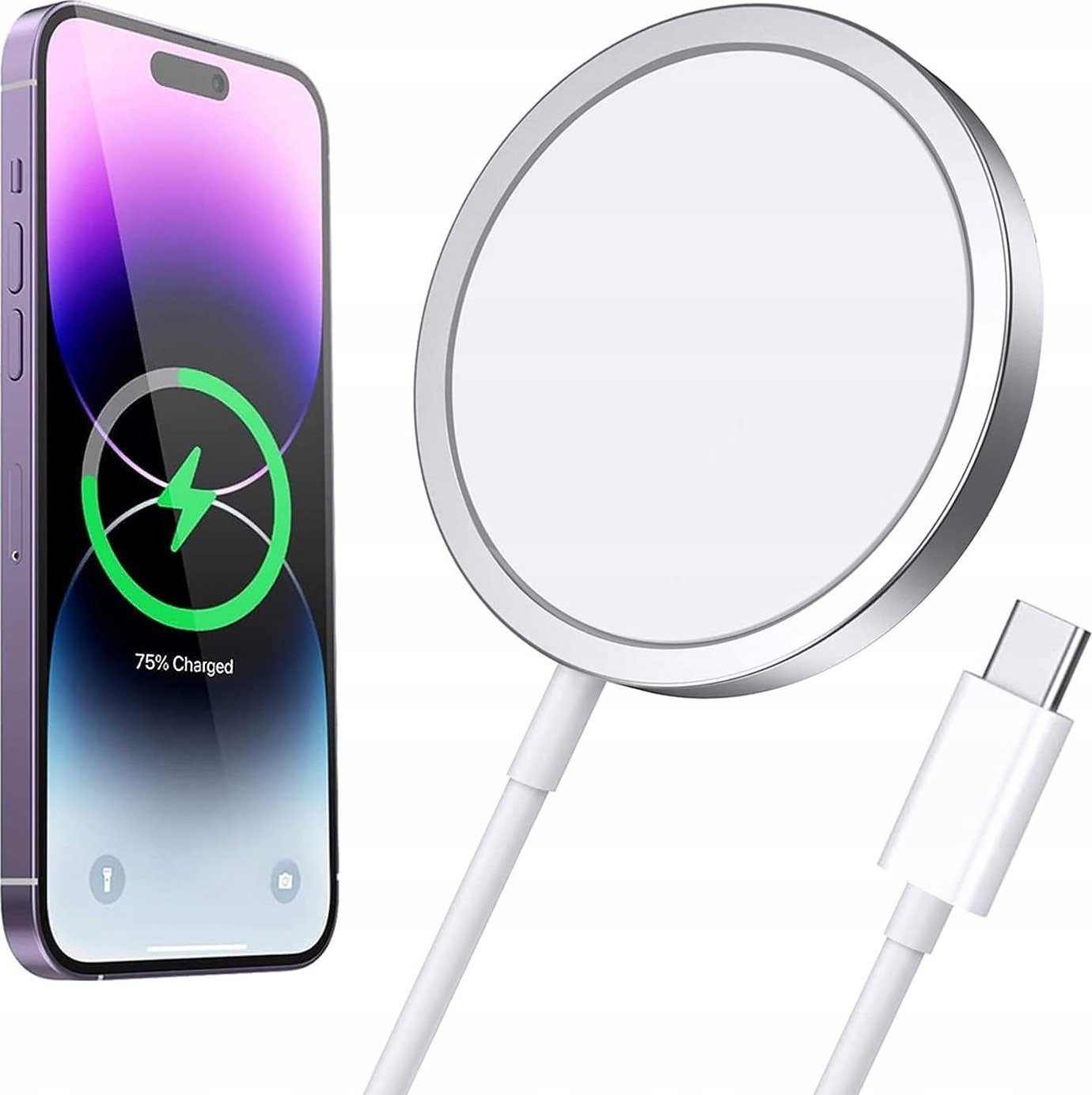 QIKtech szybka ładowarka bezprzewodowa indukcyjna Magsafe do IPHONE USB-C 1m (biała)