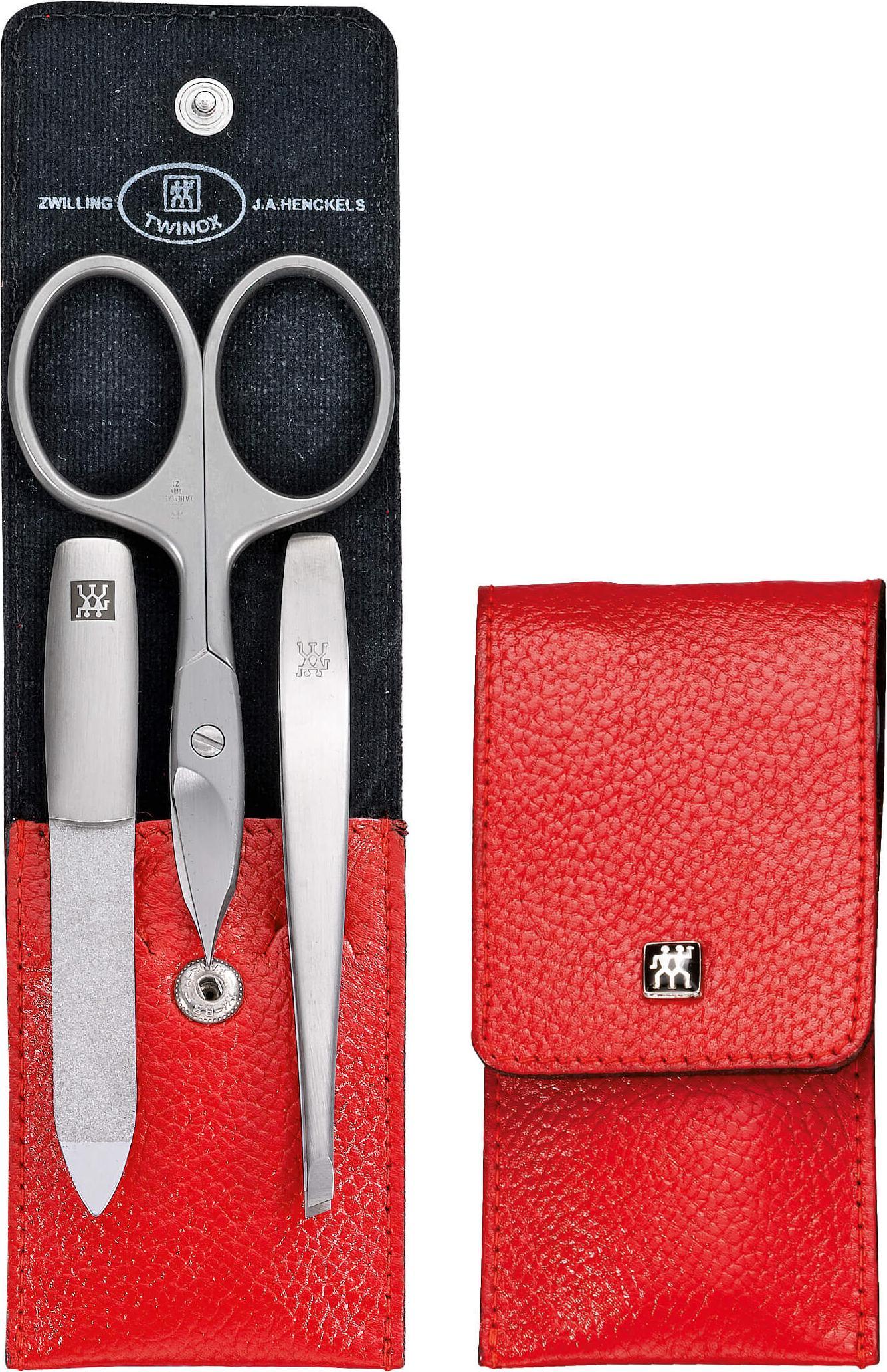 Zwilling Zestaw do manicure Zwilling Twinox czerwone, skórzane etui, 3 elementy