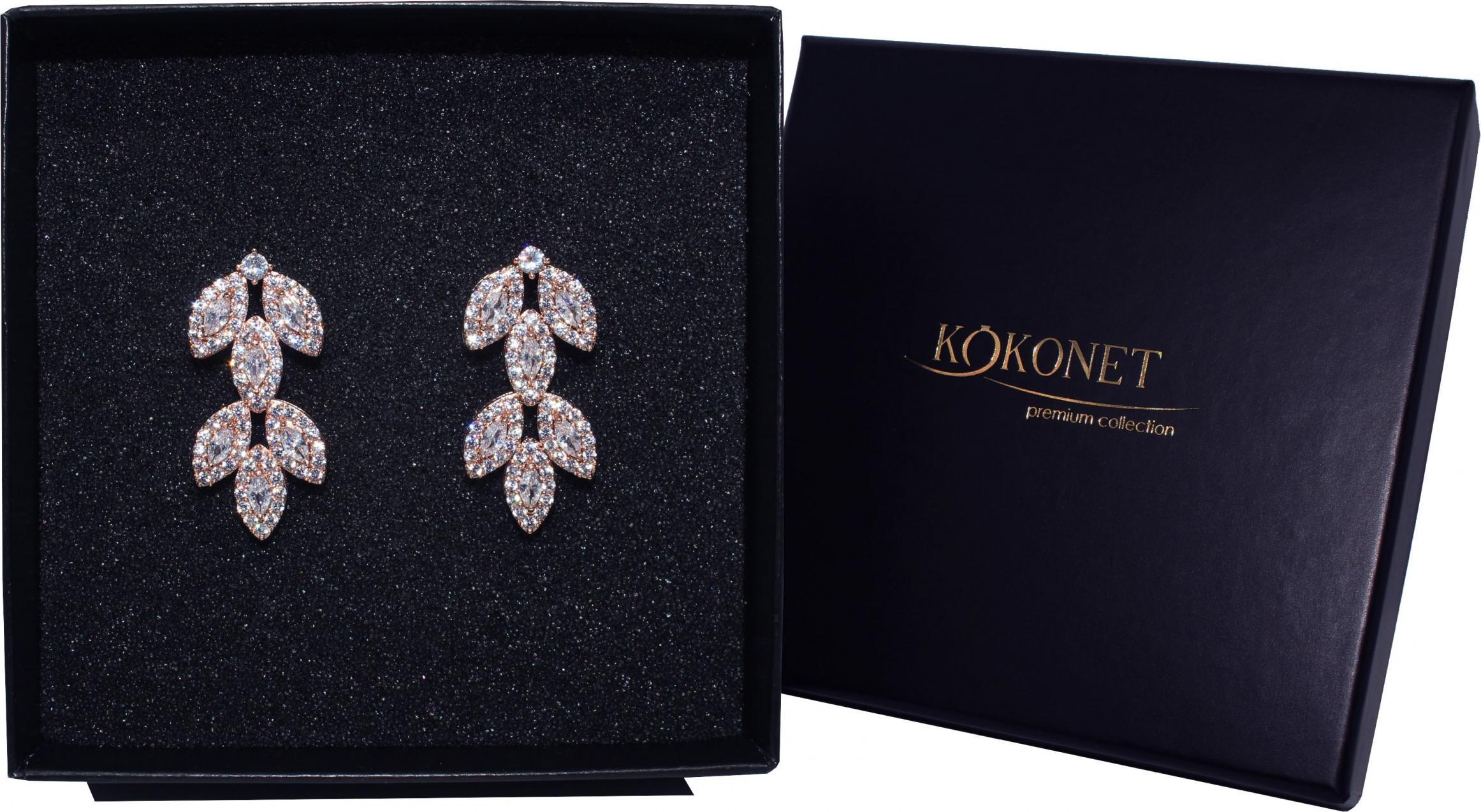 KOKONET Kolczyki ślubne listki ROSE gold RÓŻOWE złoto glam
