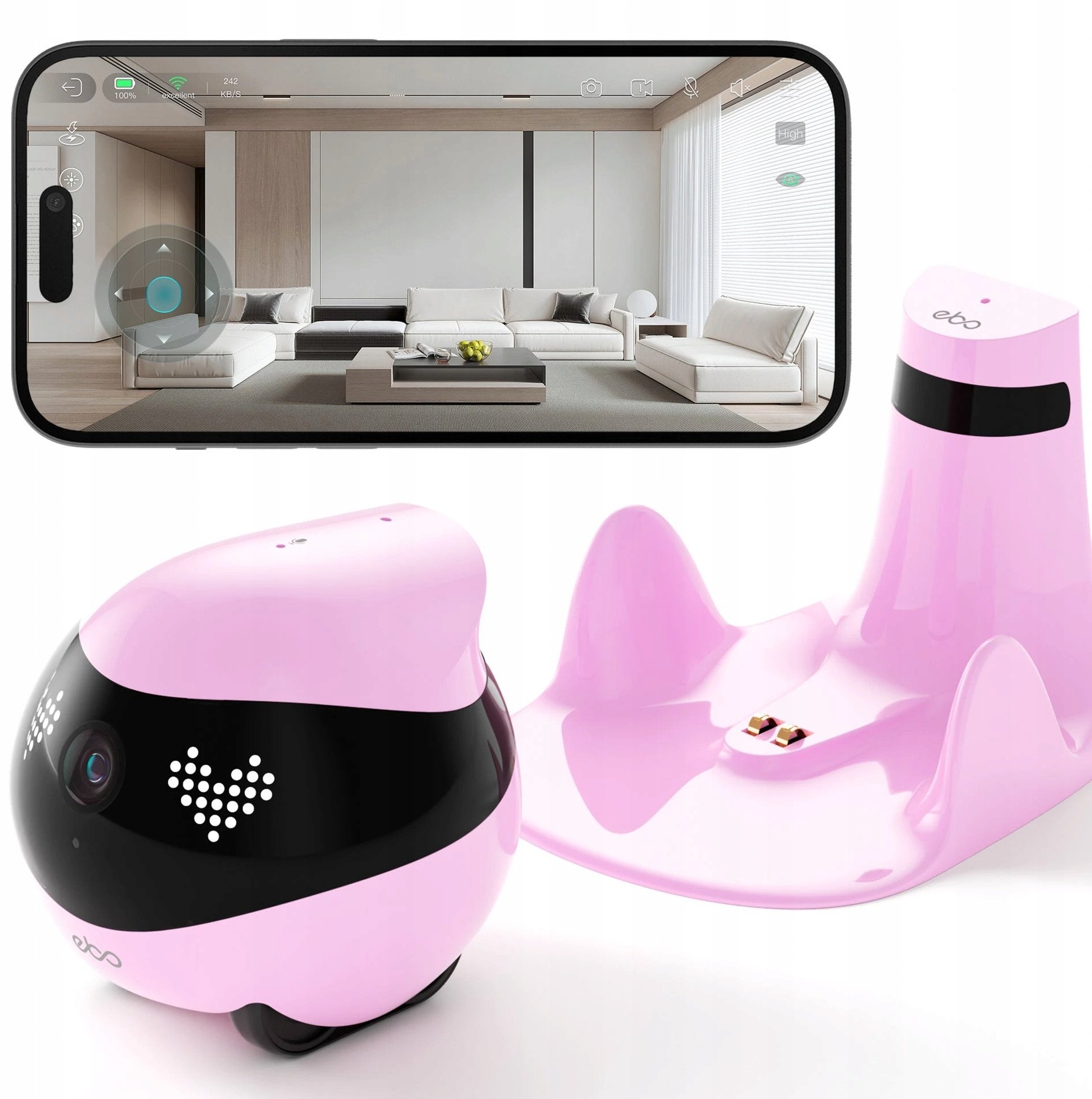 EnaBot - EBO AIR 2 - domowy, mobilny robot monitorujący (różowy)