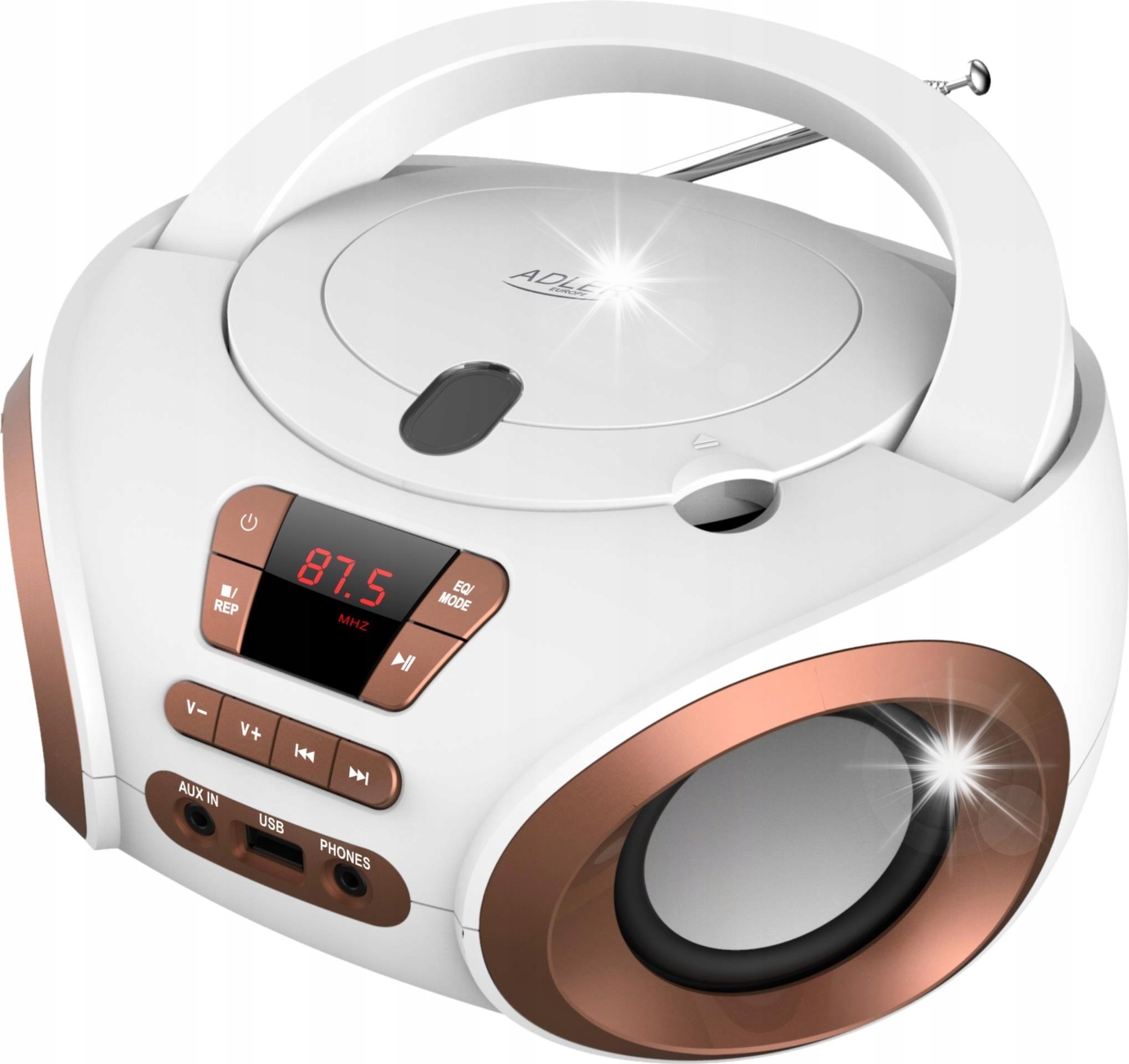 Radioodtwarzacz Adler Radio przenośne Boombox CD audio i MP3 USB AUX LCD radio FM Adler BIAŁE