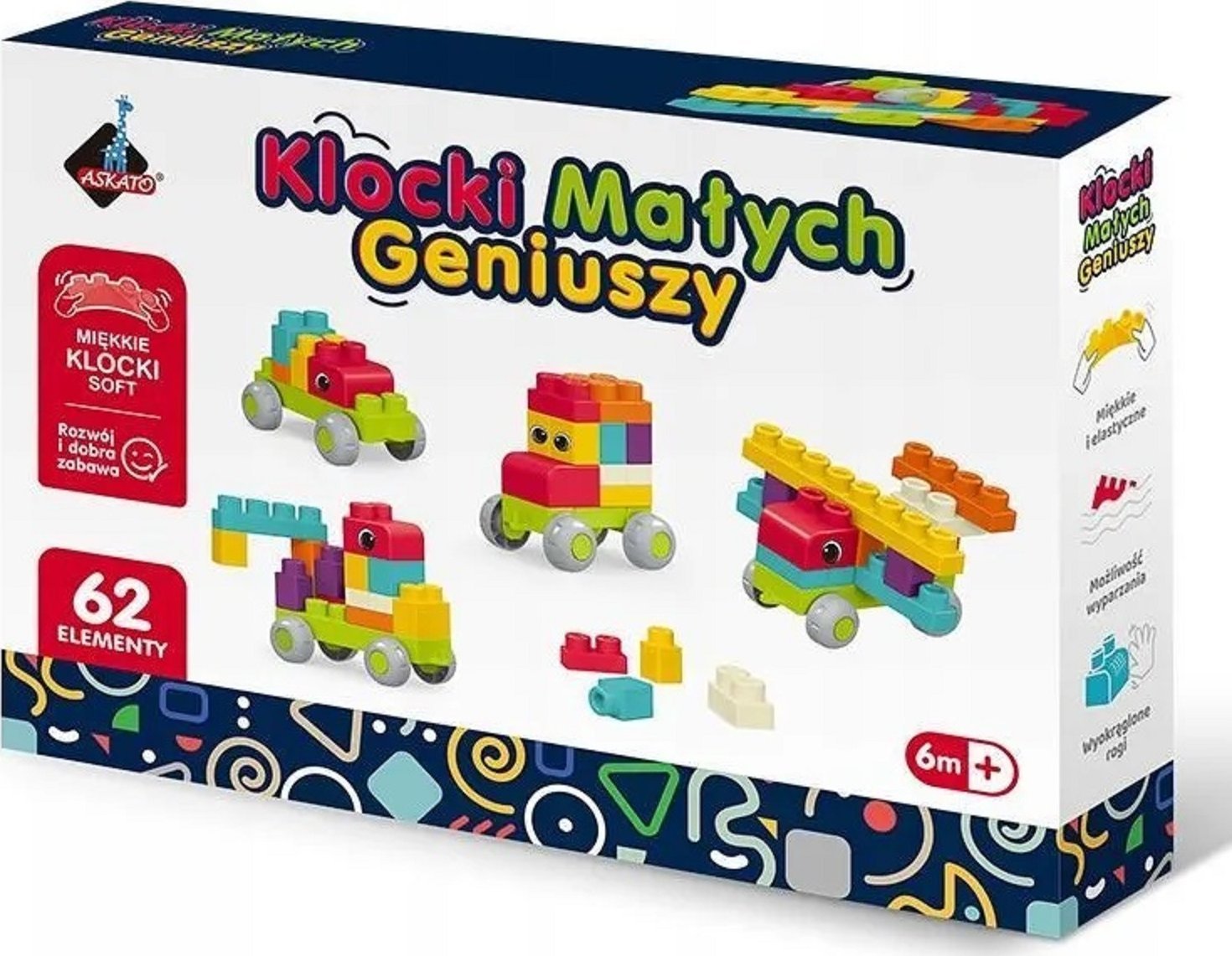 Askato Klocki Małych Geniuszy Soft miękkie 62 elementy