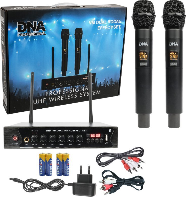 Mikrofon DNA DNA VM DUAL VOCAL EFFECT SET mikrofon bezprzewodowy 2x nadajnik doręczny system nagłośnienia 518-542 MHz USB Bluetooth