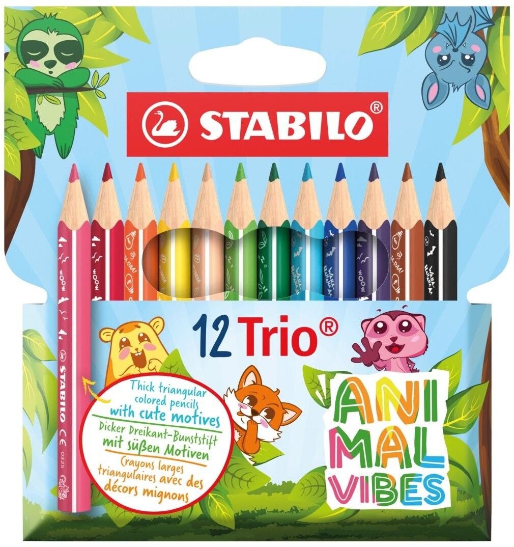 Kredka drewniana Trio gruba Animal vibes 12szt