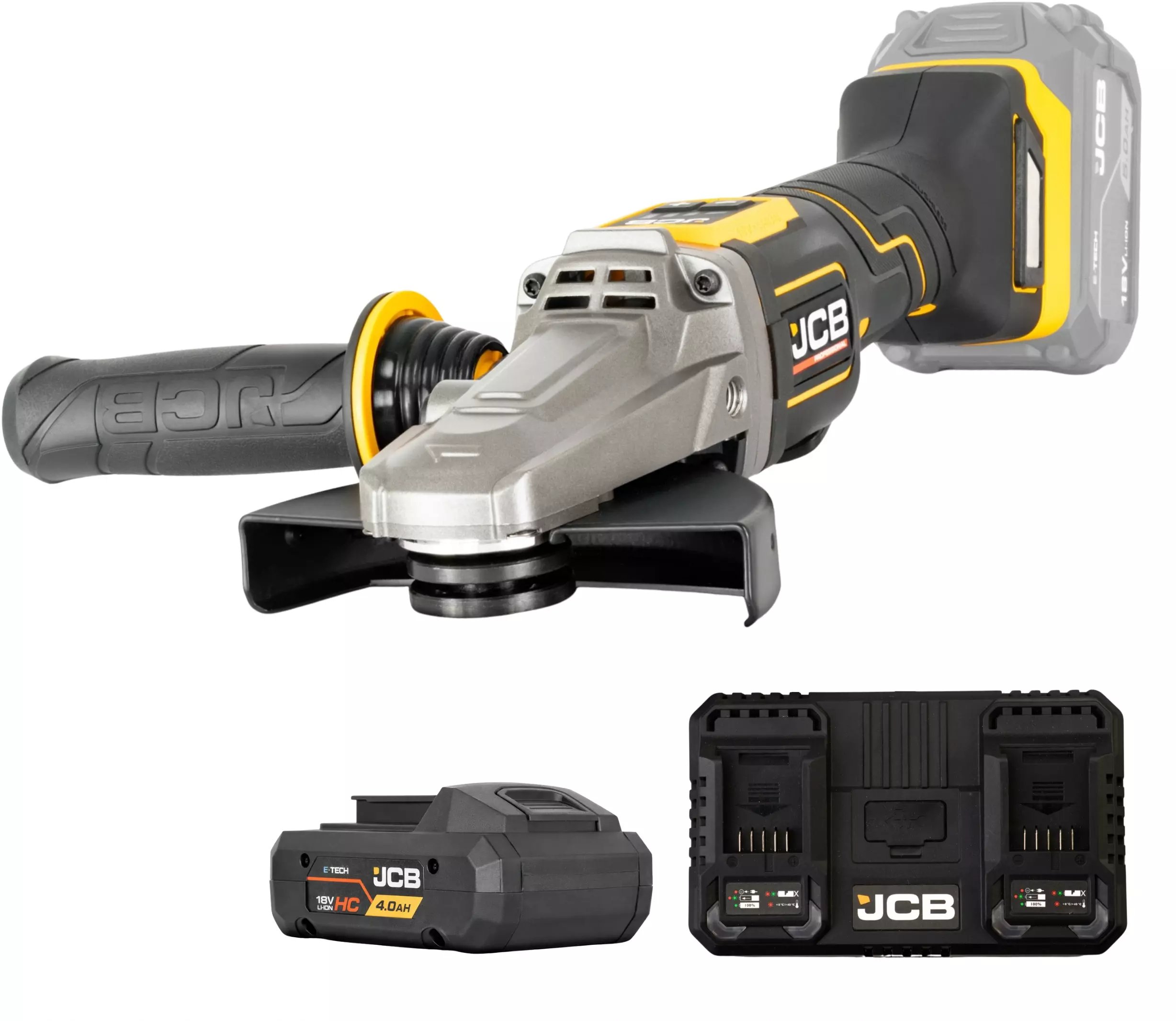 JCB Professional 18V Szlifierka Kątowa 125Mm Dual Charger 4.5A Bateria 4Ah