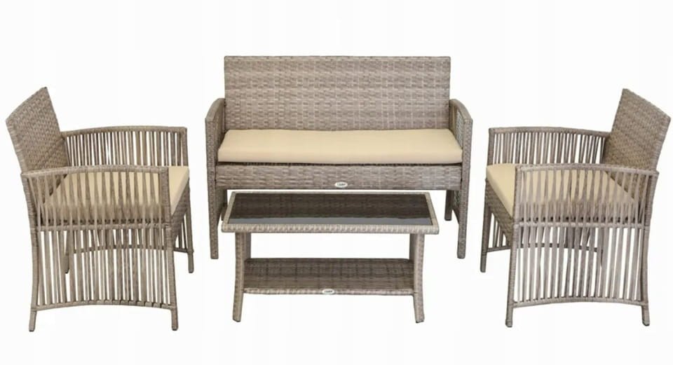 Zestaw mebli ogrodowych Sofa 2 fotele i stolik Metalowe beżowe