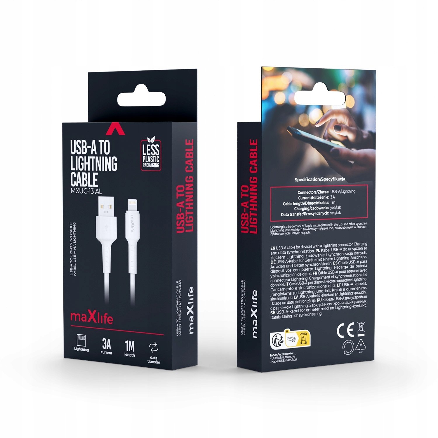 Maxlife kabel MXUC-13 USB-A - Lightning 1,0 m 3A biały