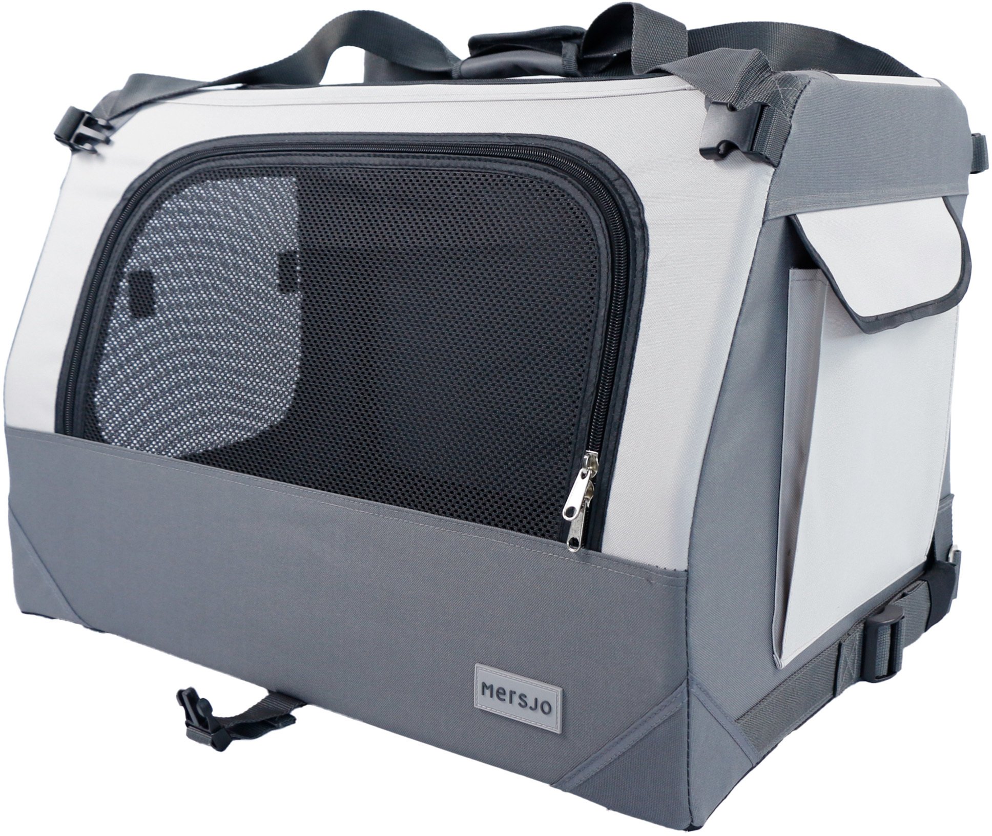 Mersjo Transporter dla psa i kota Outlander składany, 3 wejścia, mata, pas samochodowy, 60 x 40 x 40...