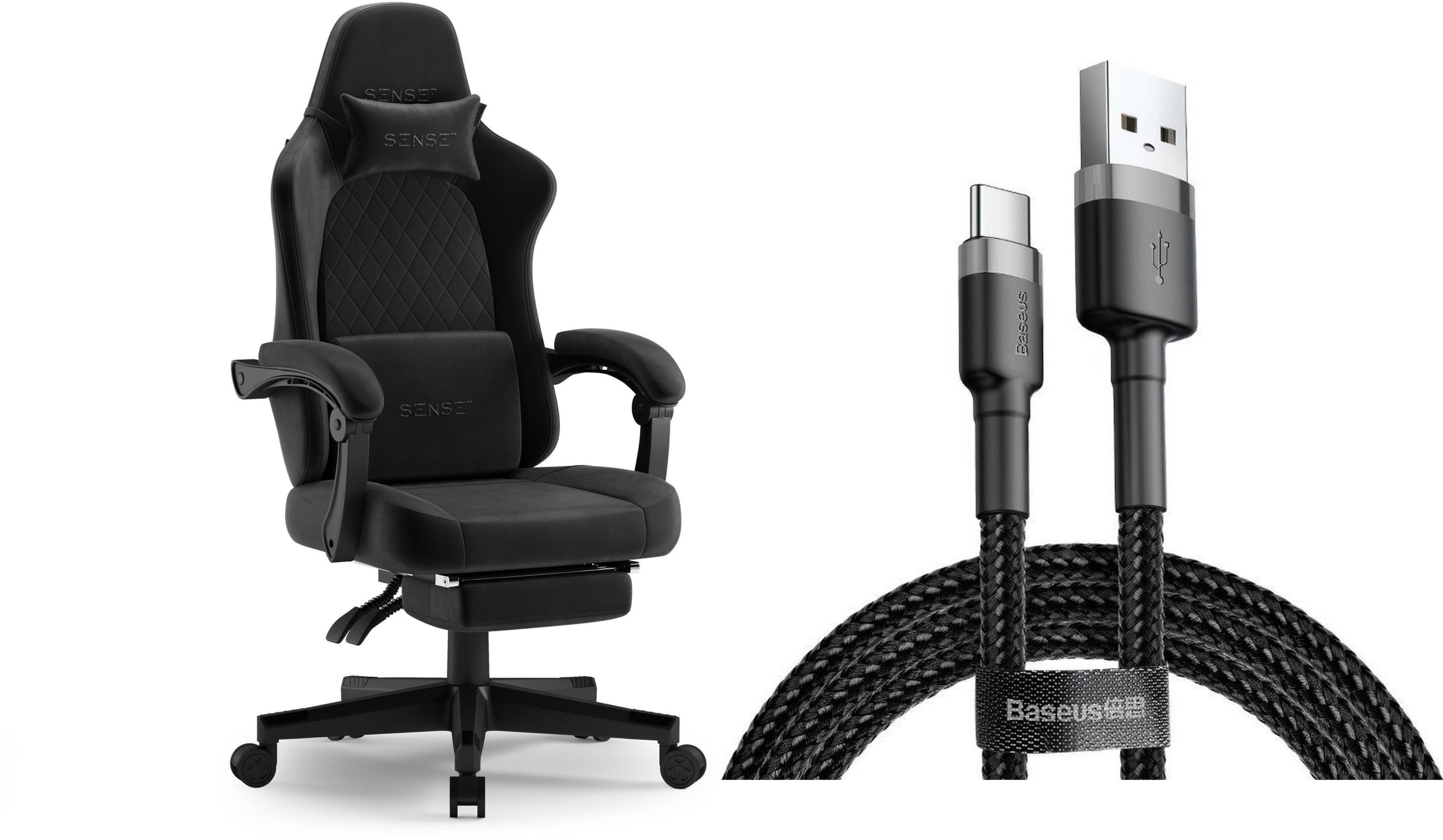 Fotel SENSE7 DEVON alcantara black + kabel usb