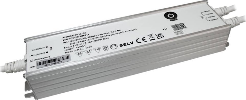 MPL Power MCHQ320V12-GE: zasilacz LED 12V/24.16A 290W CV, metal case, PFC, EU AC input (180-305VAC),...