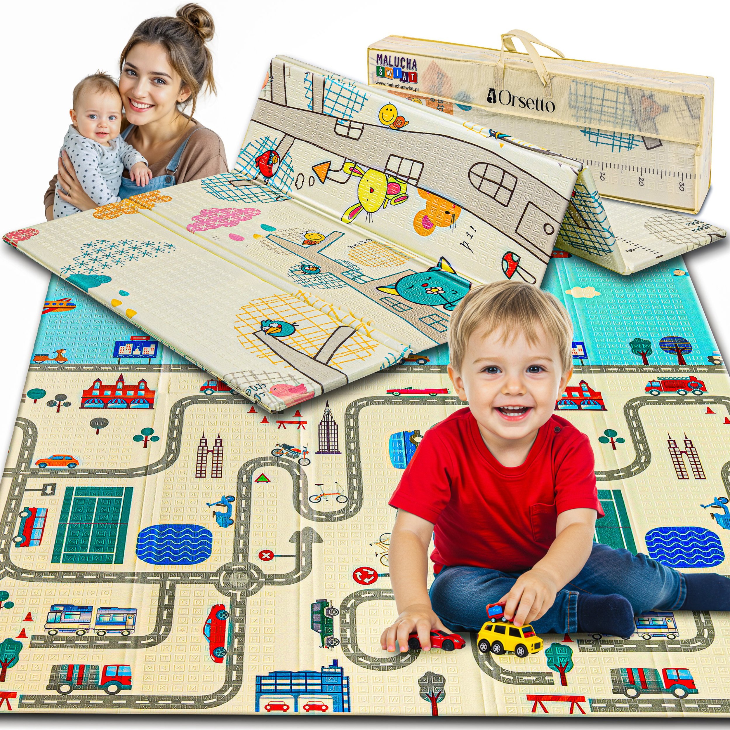 Ecotoys MATA PIANKOWA EDUKACYJNA SKŁADANA DLA DZIECI KOTY DROGA 150x200 CM