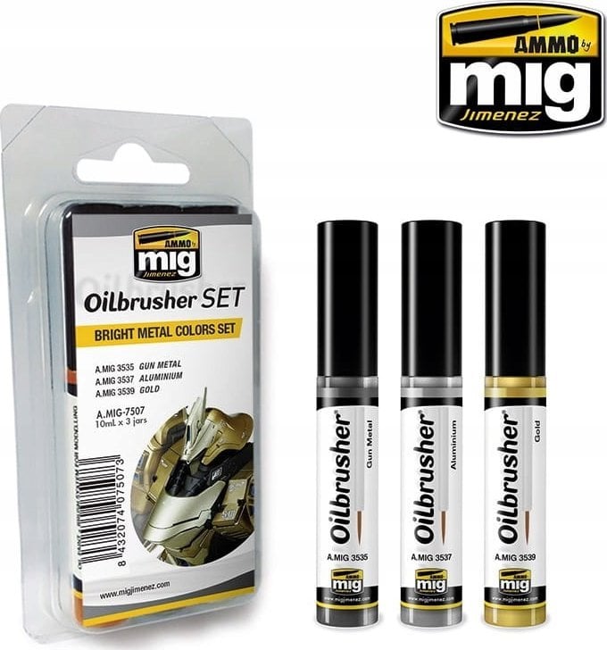 Vallejo Ammo: Oilbrusher Set - Bright Metal Colors Set