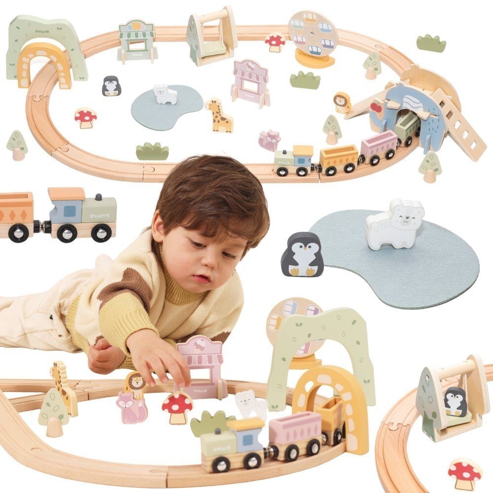 Viga Toys VIGA Drewniana Kolejka Dla Dzieci Tor 62 elementy (44307)