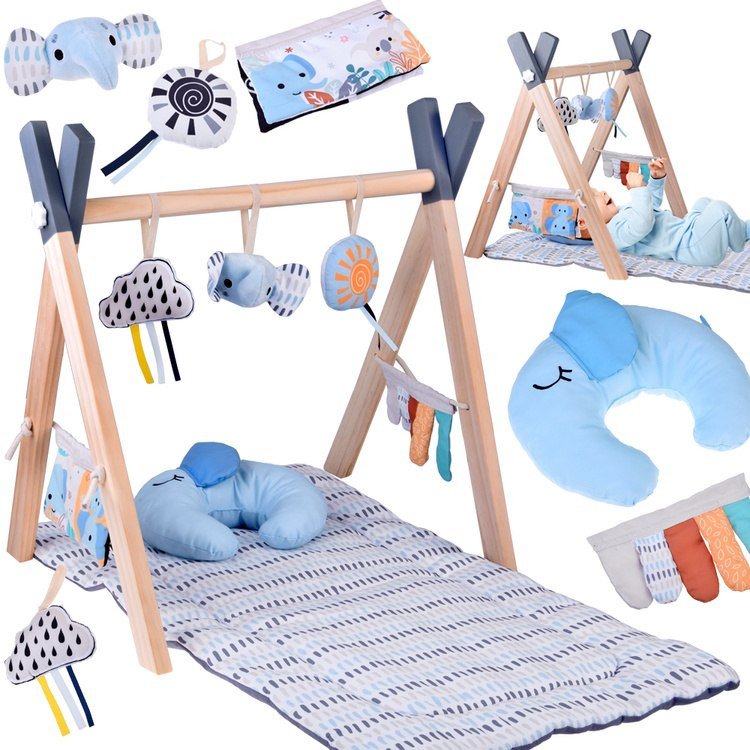 Jokomisiada Stojak Drewniany Mata Edukacyjna Gimnastyczna Baby Gym dla Niemowląt ZA5882