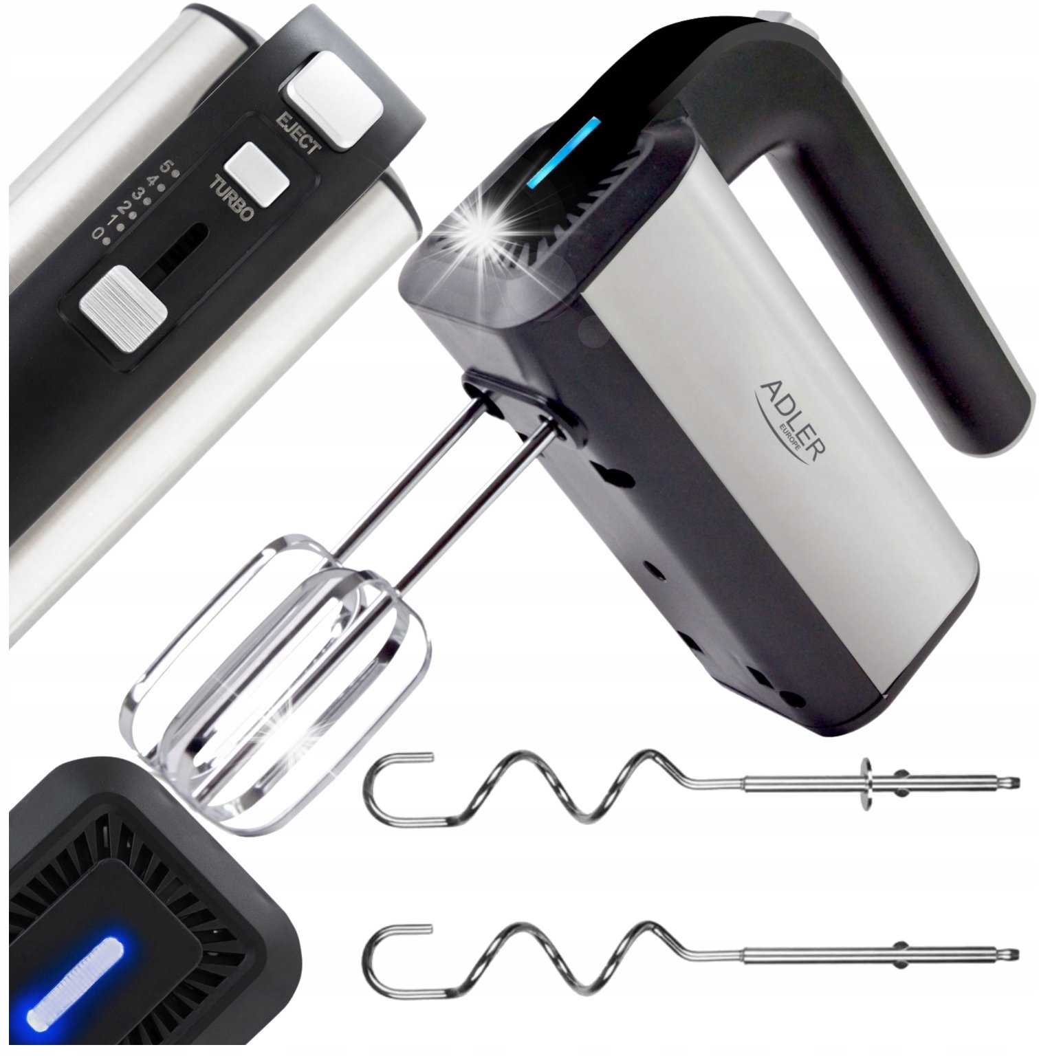 Mikser Adler Mikser ręczny robot kuchenny 800W turbo 5 prędkości Inox