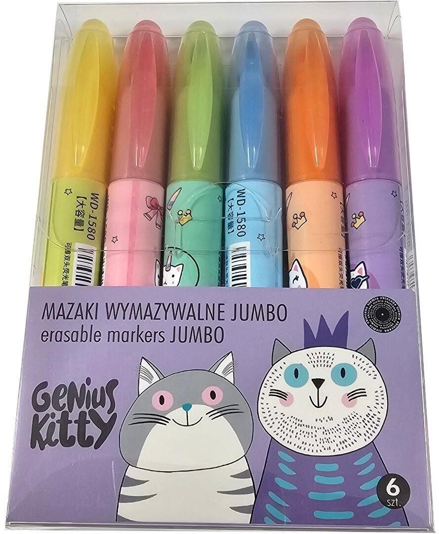 Ziemia Obiecana Flamastry Jumbo wymazywalne Genius Kitty 6kol EDUKAMP (5903499515596)