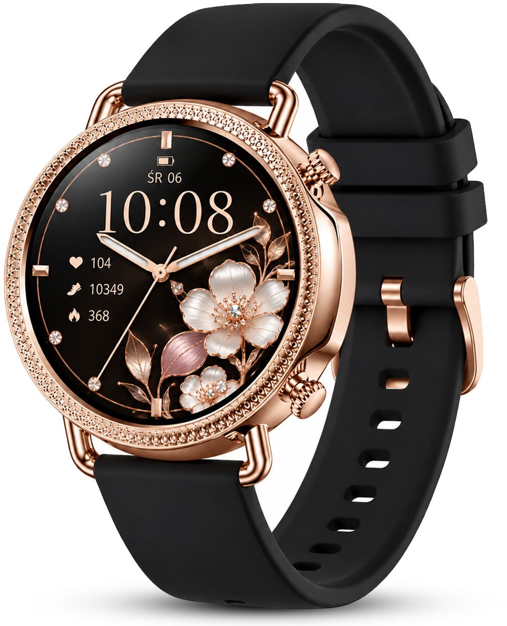 Smartwatch Rubicon Damski E74 rosegold mesh + czarny pasek silikonowy (RNBE74-BS1-NE)