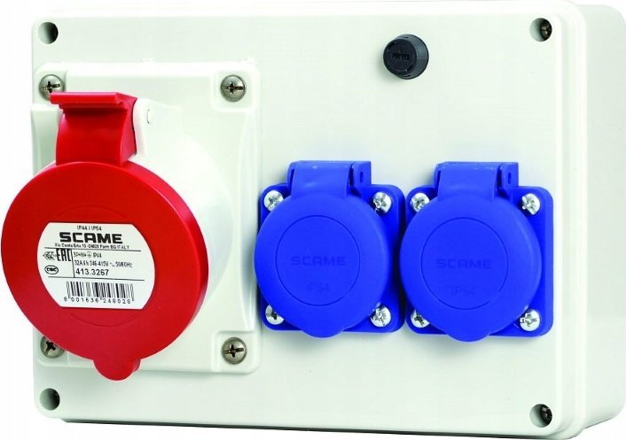 Scame Rozdzielnica budowlana natynkowa 1x32A/5P 2x230V IP44 E-Box 686.322 szara