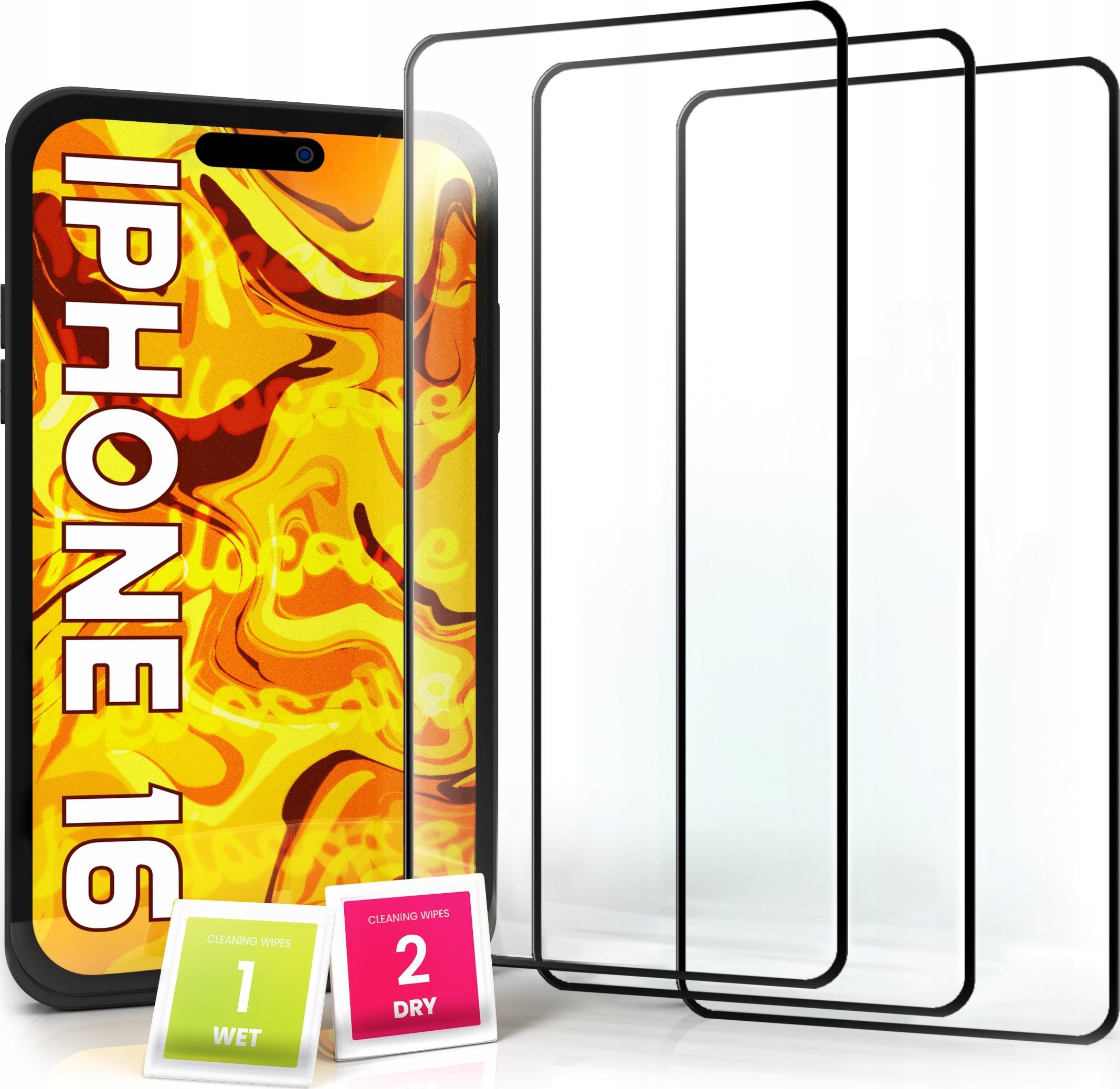 Hello Case 3-PAK Szkło Hartowane do Apple iPhone 16 (na cały ekran, 9H, ochronne 5D)