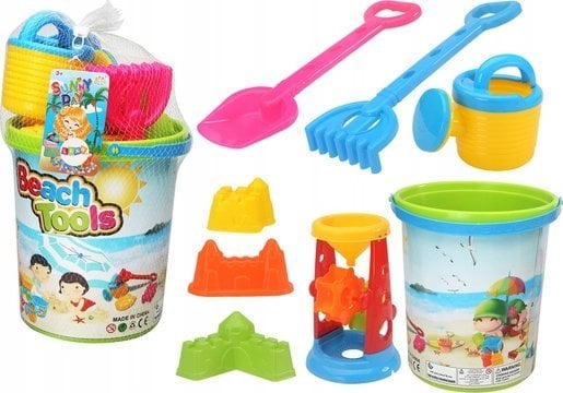 LeanToys Zestaw Zabawek Do Piasku Wiaderko Młynek Konewka Foremki Kolorowy