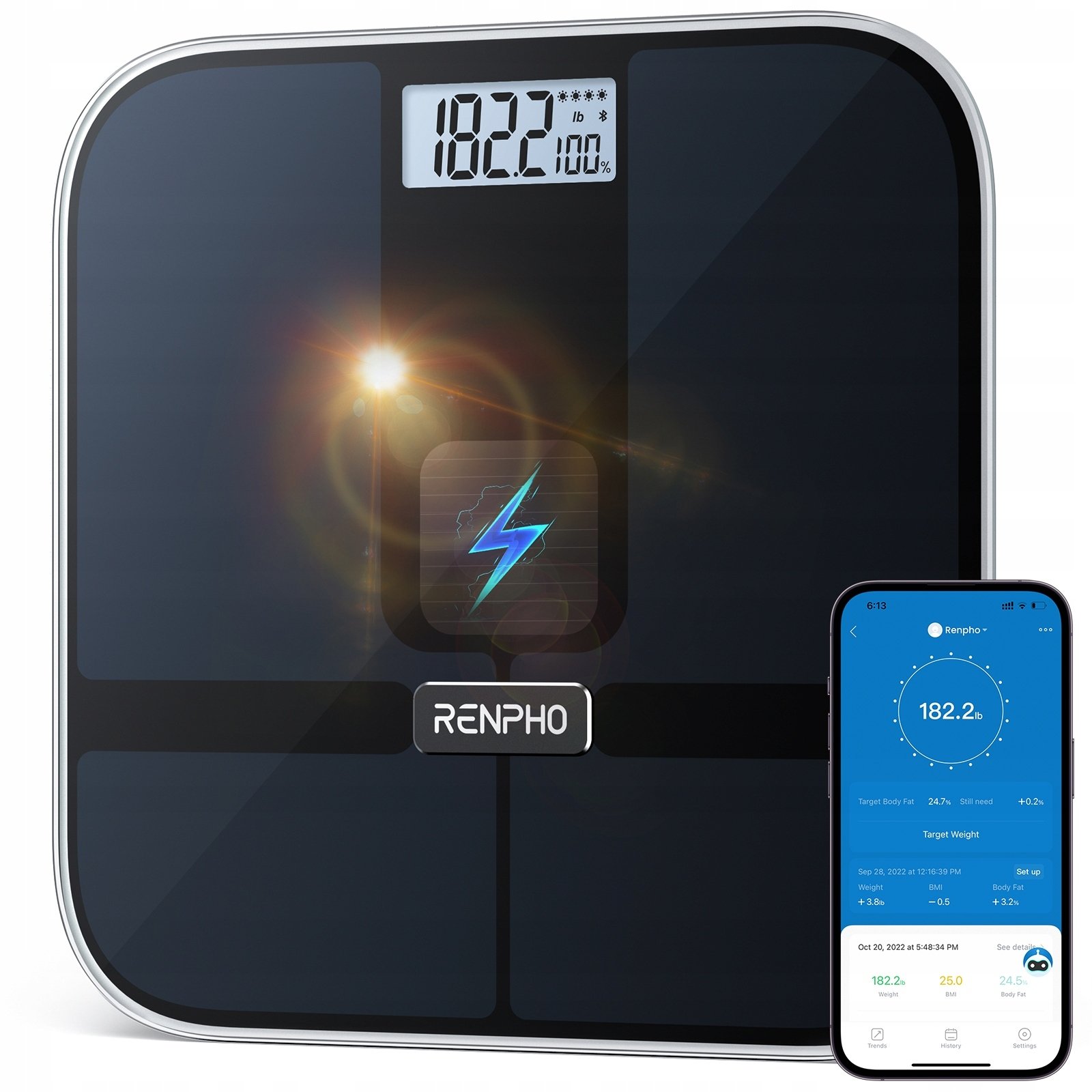 Waga łazienkowa Renpho RENPHO Elis Solar 2 Smart Scale Juodas