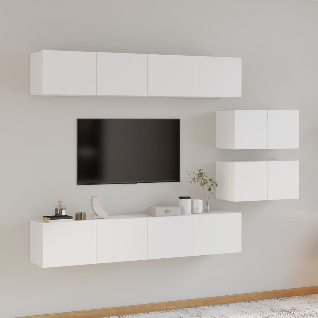 Zdjęcia - Salon (witryna) VidaXL Zestaw 6 szafek TV, biały z połyskiem, materiał drewnopochod 
