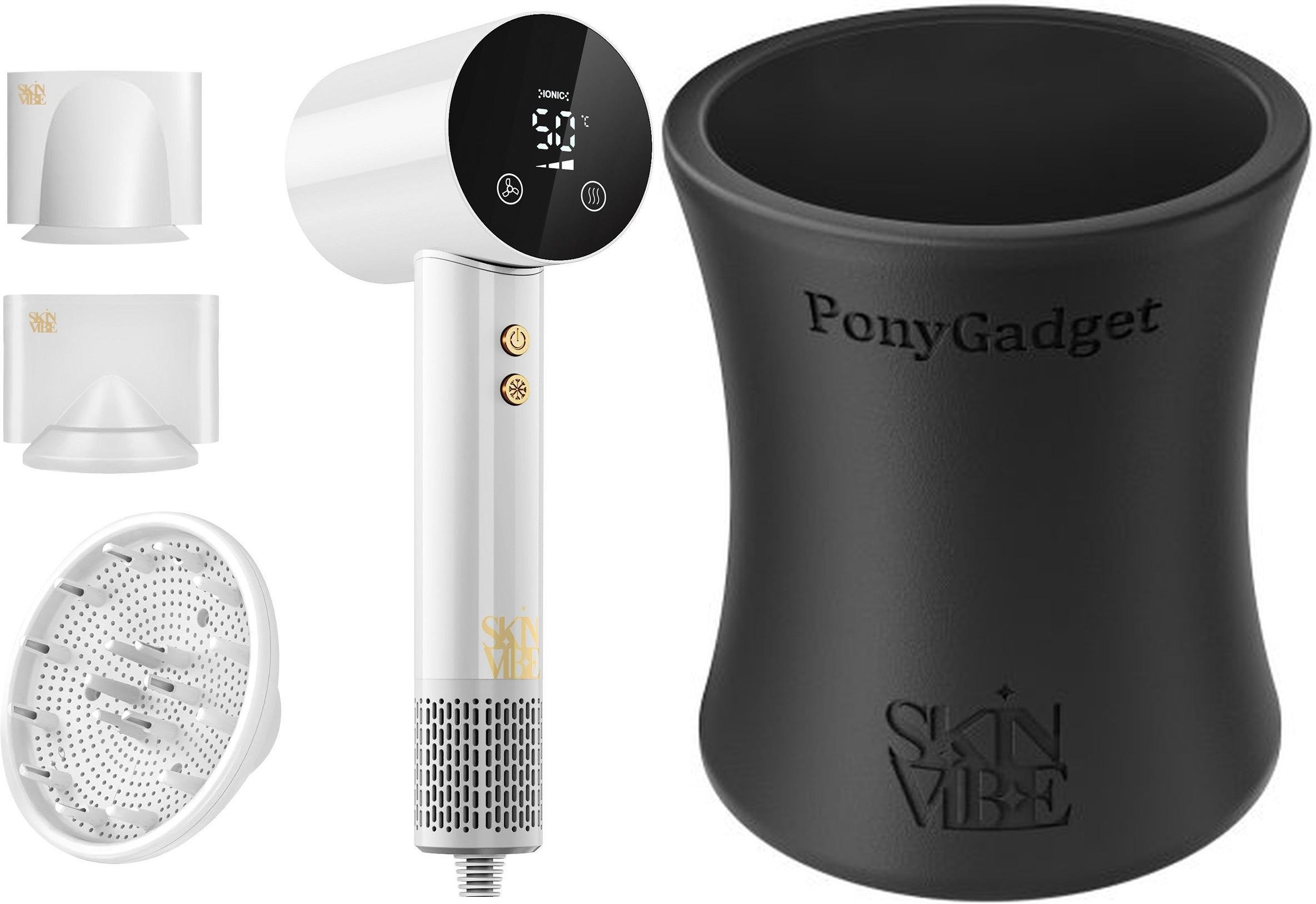 Suszarka SkinVibe SkinVibe Libra AirLoom (SV-002WH) + SkinVibe PonyGadget - Guma do włosów, czarna, XL (SV-006BK)