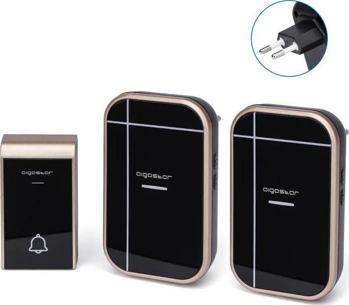 Aigostar Bezprzewodowy cyfrowy dzwonek do drzwi na prąd zmienny 1 nadajnik, 2 Bezprzewodowy cyfrowy dzwonek do drzwi na prąd zmienny 1 nadajnik, 2