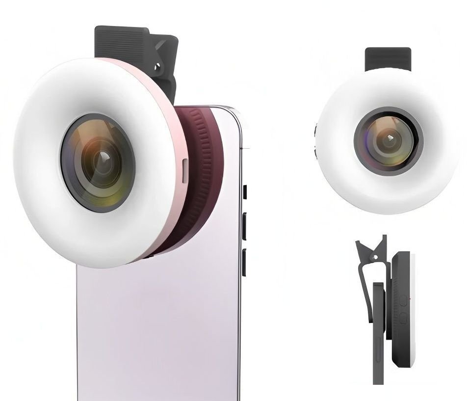 Lampa pierścieniowa MichaelMarinelli Lampka Pierścieniowa LED + Obiektyw Makro 15x + Klips do Telefonu Smartfona / C125 / Różowy