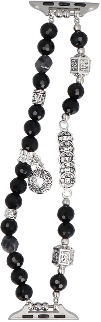 GlacierX bransoleta do smartwatcha Double Strand Coin Charm Bracelet Onyx Shine do Apple Watch 38/40/41mm Srebrno-czarna
