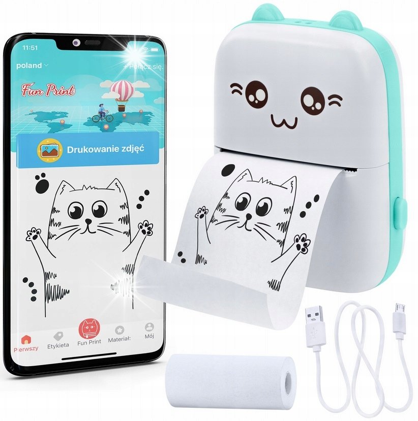 Drukarka fotograficzna MINI DRUKARKA RÓŻOWA NATYCHMIASTOWY WYDRUK DLA DZIECI ROLKI