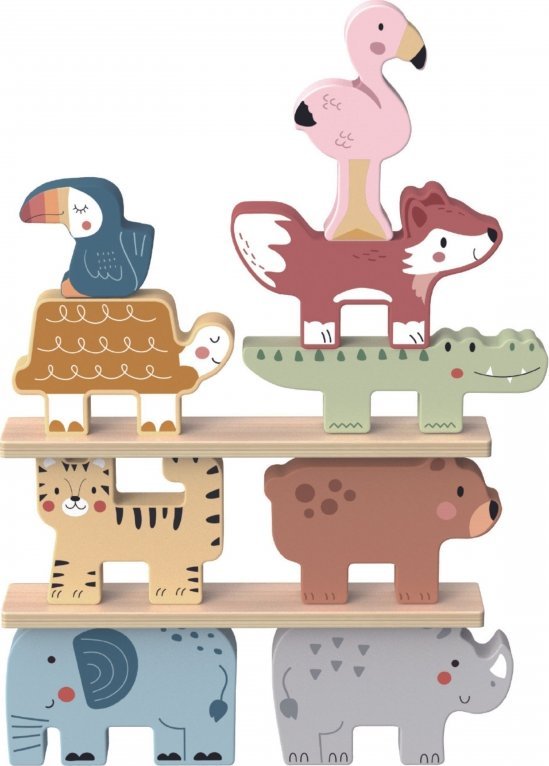 Tooky Toy Drewniane Klocki Układanka Zwierzątka Montessori 9 el.