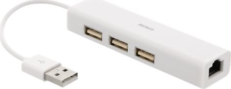 HUB USB Deltaco 1x RJ-45 + 3x USB-A 2.0 (Deltaco USB2-LAN3 - netvrksadapter)