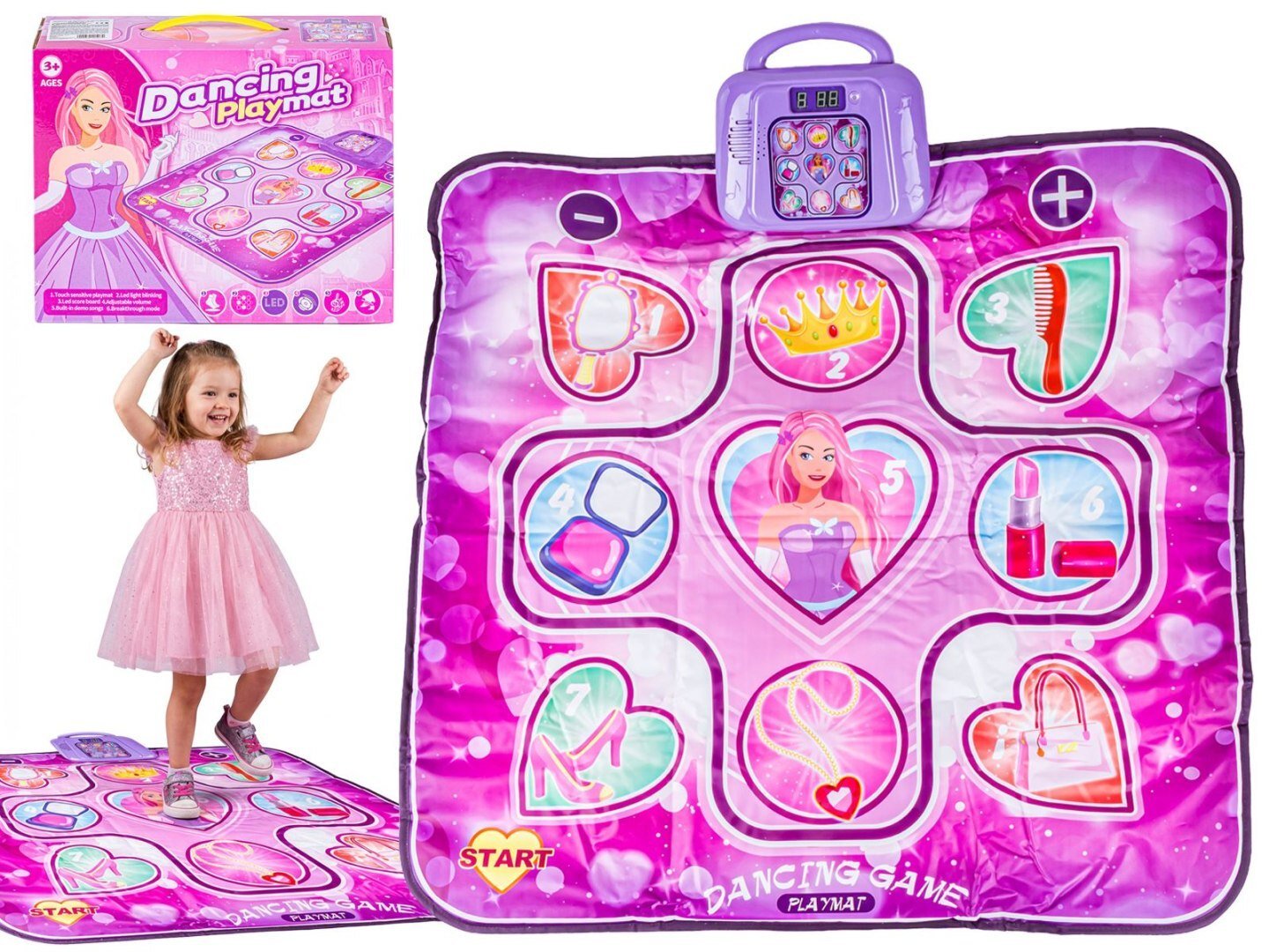 LeanToys Mata taneczna Księżniczka muzyczna do tańczenia 6 trybów światła dźwięki (2221)