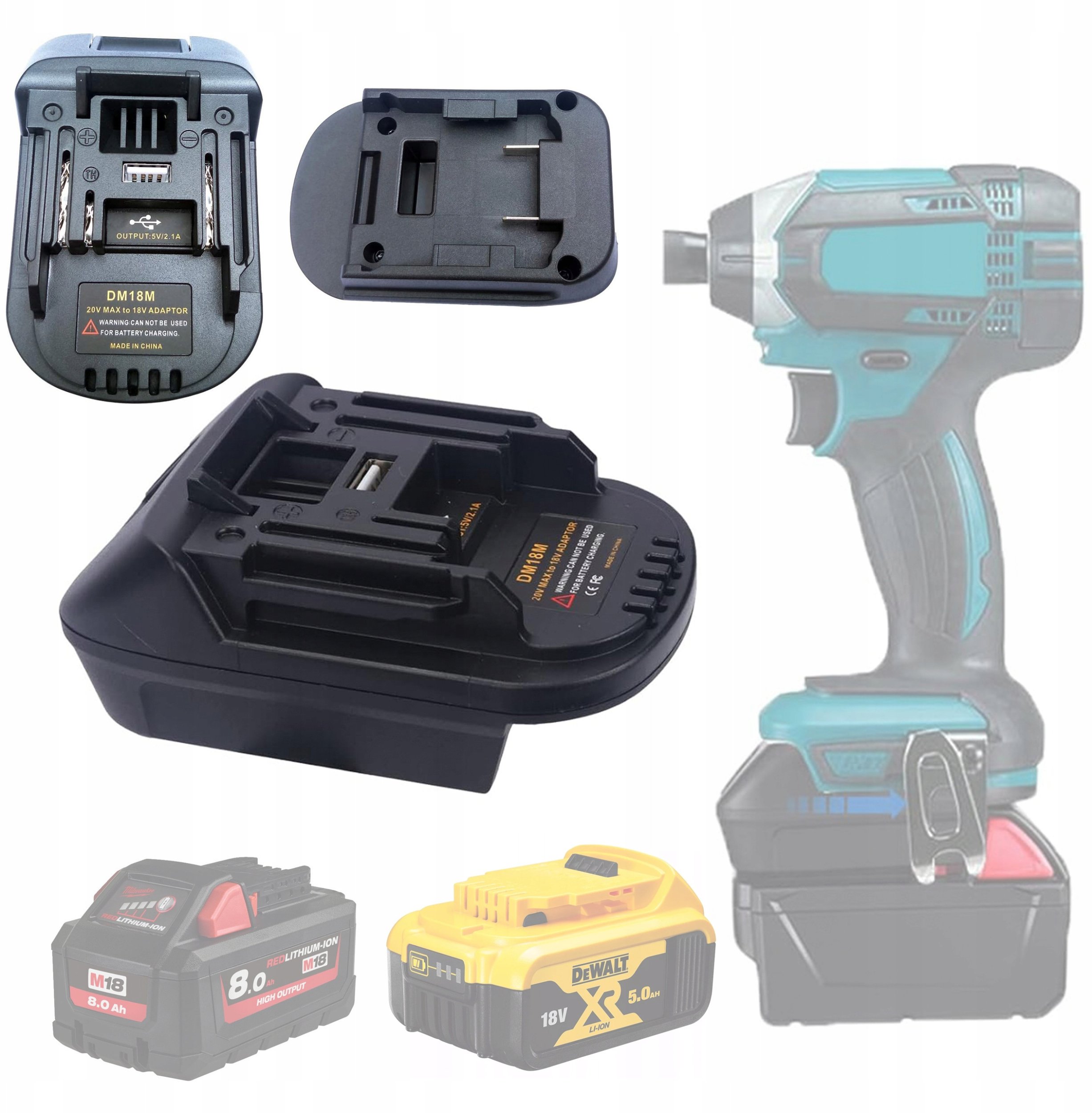 ADAPTER PRZEJSCIÓWKA Z DEWALT 18V 20V MILWAUKEE M18 DO NARZĘDZI MAKITA