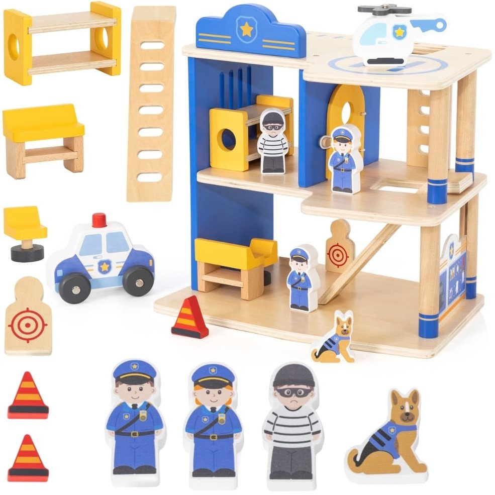 VIGA Drewniany Komisariat Policji Radiowóz 3 poziomy 14 el