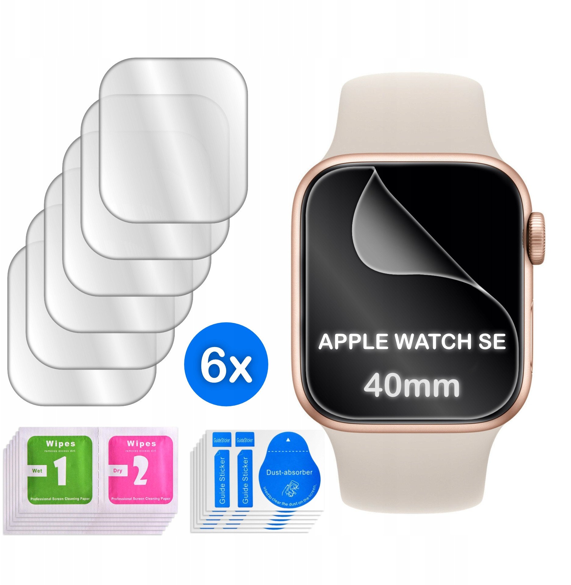 FOLIA do Apple Watch SE 40mm HYDROŻELOWA OCHRONNA na ekran 3D 6 sztuk