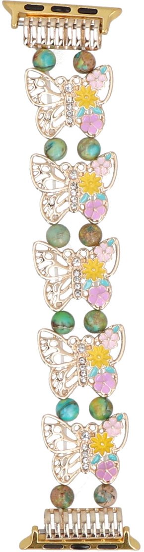 GlacierX bransoleta do smartwatcha Beaded Butterfly Motif Stretch Bracelet Golden Celadon do Apple Watch 38/40/41mm Złoto-seledynowa