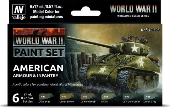 Vallejo : 70.203 - Model Color - WWII American Armour & Infantry (6 x 18 ml)