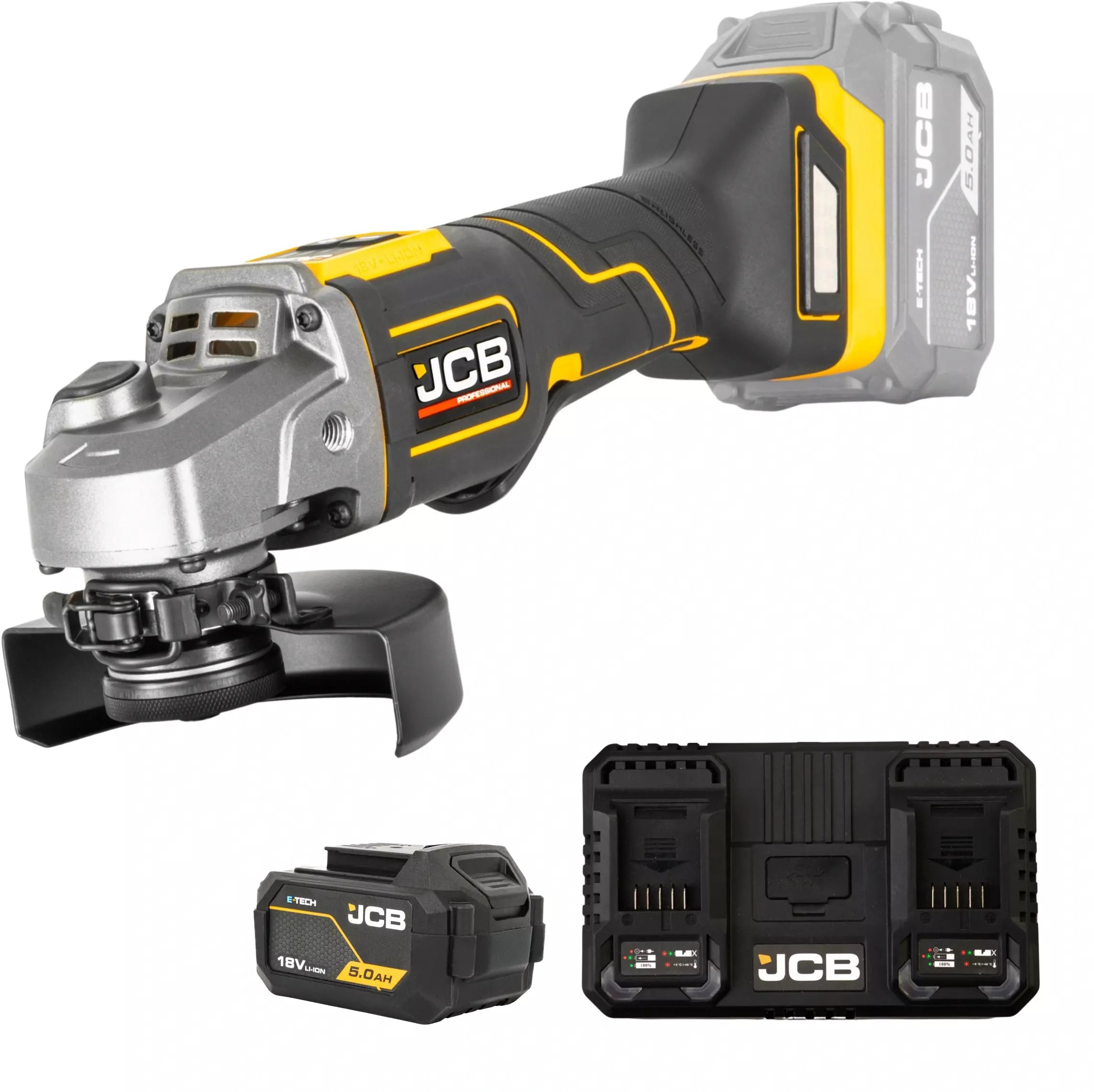 JCB Professional 18V Szlifierka Kątowa 125Mm Dual Charger 4.5A Bateria 5Ah