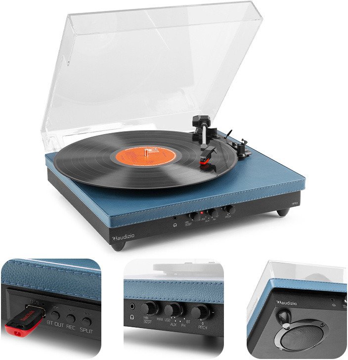 Gramofon Audizio Gramofon RP113D wejście/wyjście BT niebieski+ winyl one size