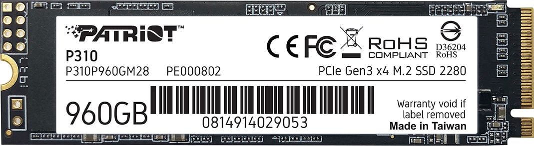 Dysk SSD Patriot P310 960GB M.2 2280 PCI-E x4 Gen3 NVMe (P310P960GM28)