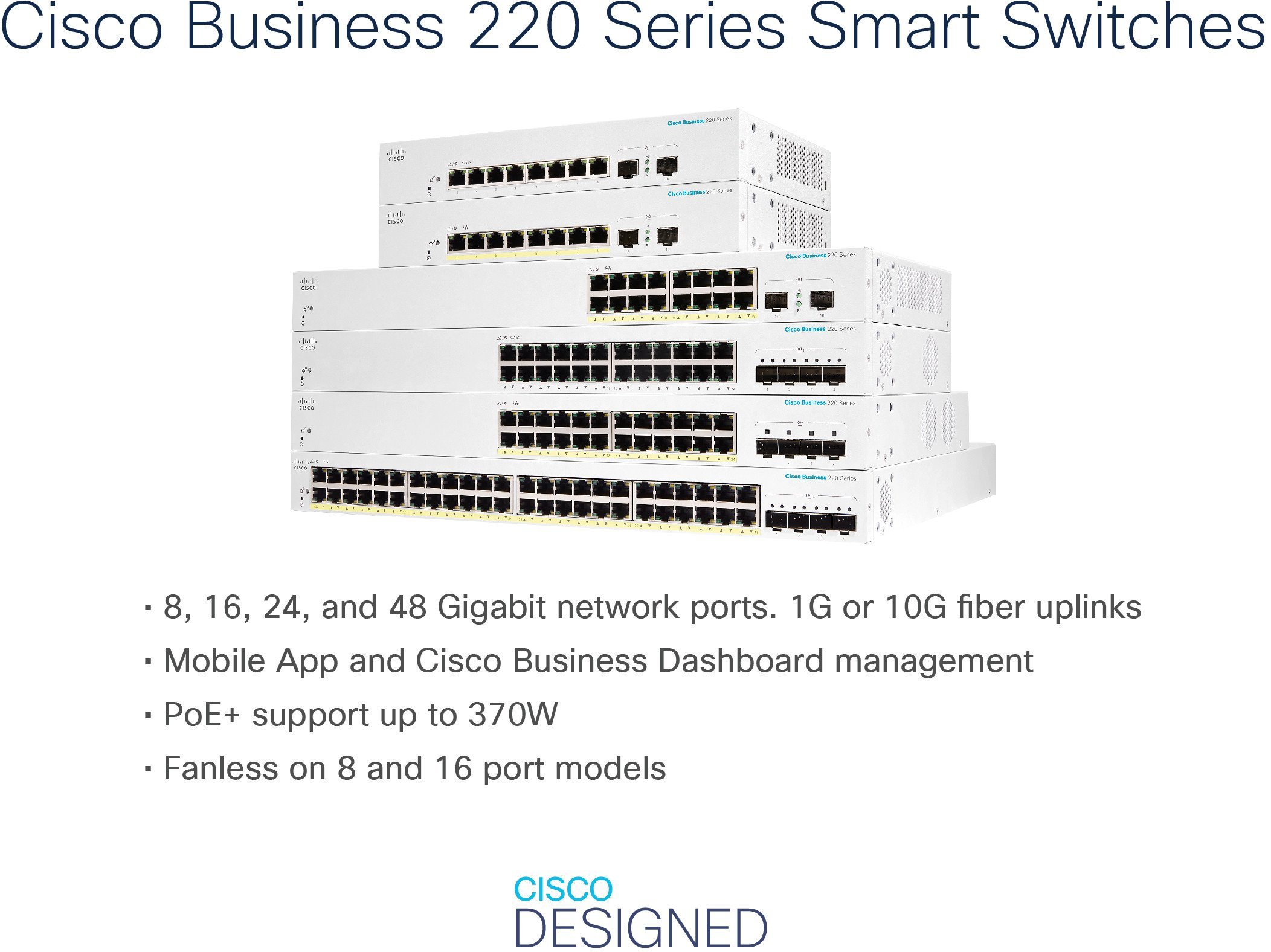 Cisco switch CBS220-24P-4X, 24xGbE RJ45, 4x10GbE SFP+, PoE+, 195W