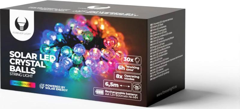 Forever Light Łańcuch świetlny Solarny LED PRZEZROCZYSTE KULKI girlanda 6,5m 30 kulek kolorowy Forev...