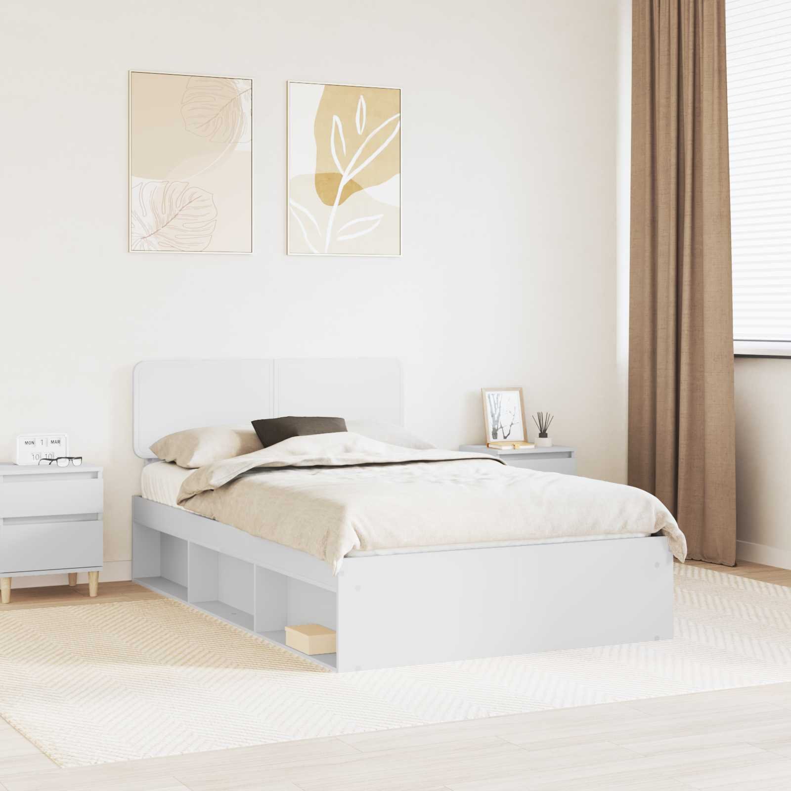 vidaXL Ramka łóżka Z zagłówkiem Biały 120 x 200 cm Lite drewno sosnowe