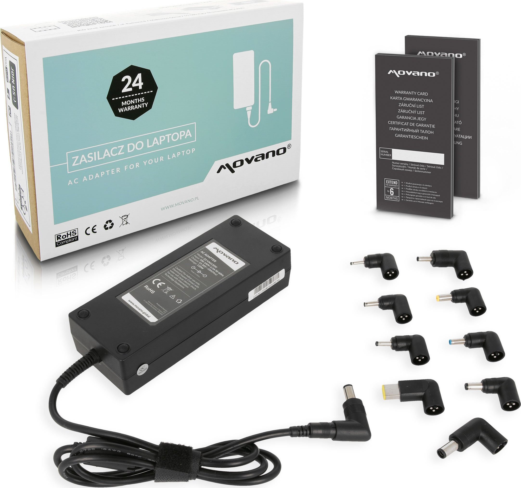 Zasilacz do laptopa 3DSimo 120 W, Wiele wtyczek, 6 A, (ZZ/UNI120W)