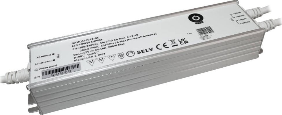 MPL Power MCHQ320V24-GE: zasilacz LED 24V/13.3A 320W CV, metal case, PFC, EU AC input (180-305VAC), ...