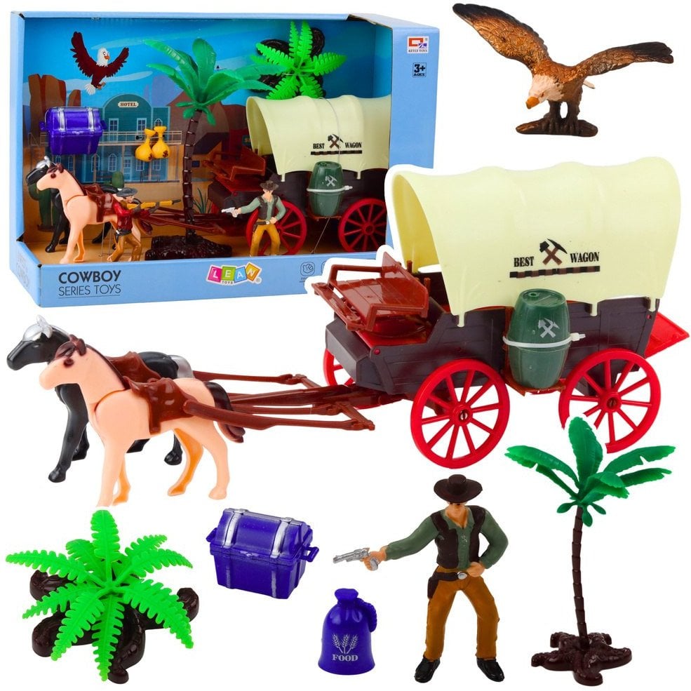 Zestaw Kowbojski Figurki Wóz Westernowy Konie Kowboj Palmy LEAN Toys