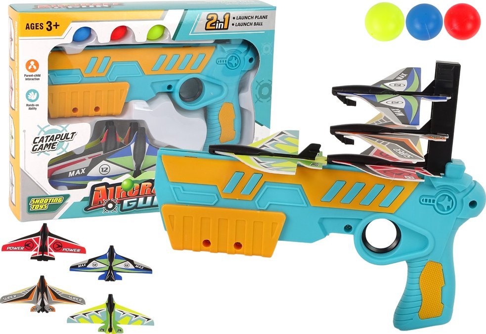 LeanToys Pistolet na Kulki Wyrzutnia Samolotów 2w1 z podajnikiem 4 Samoloty
