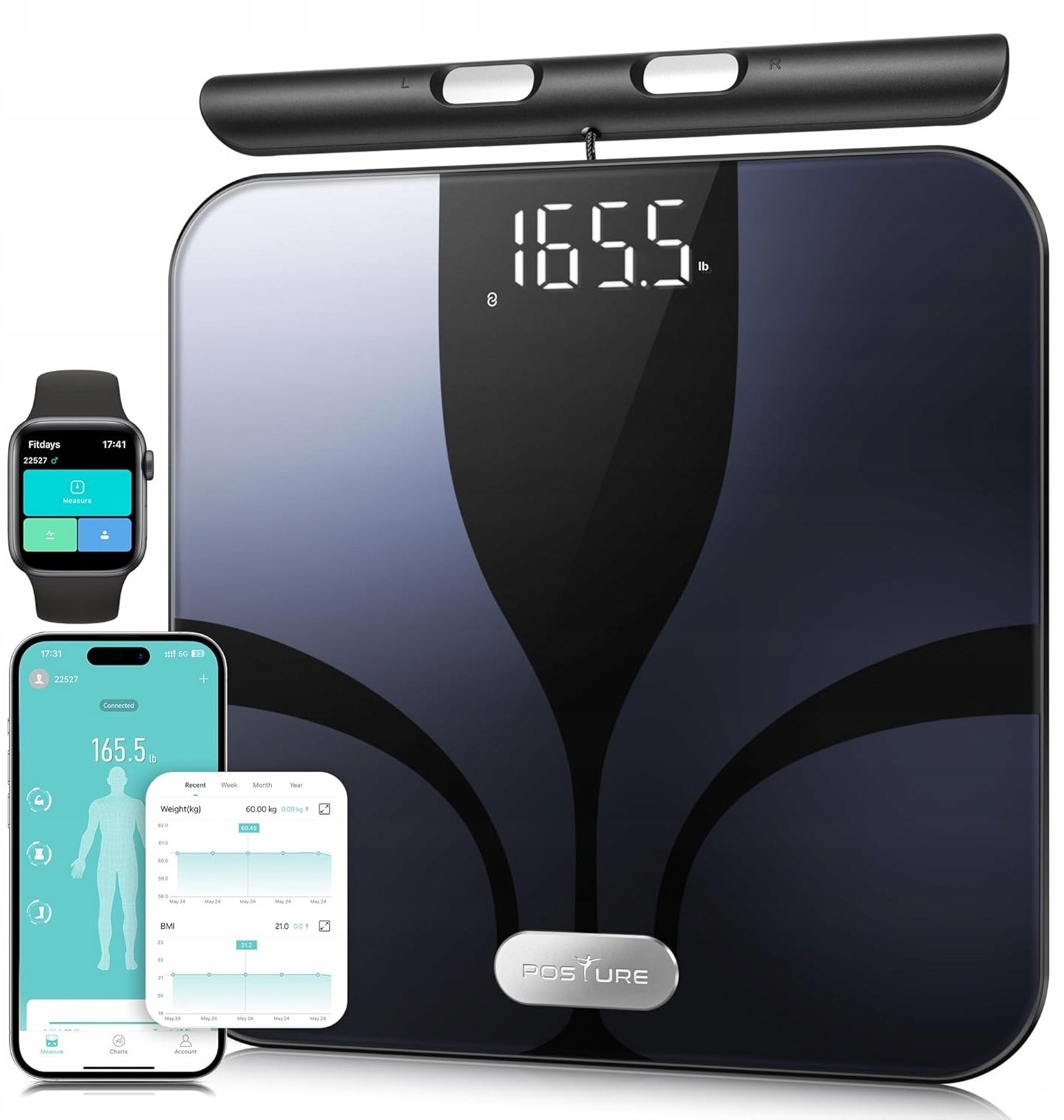Waga łazienkowa Tanita Posture Waga osobowa 8 elektrod BMI 28 pomiarów LED łazienkowa Czarna
